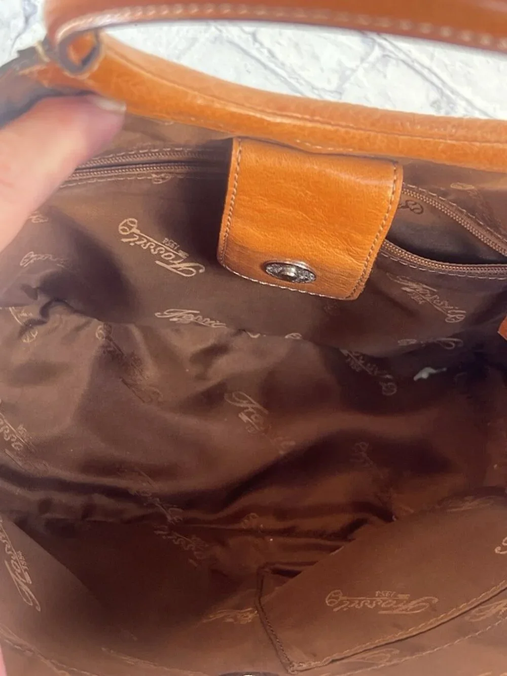 vintage Fossil Satchel Brown Pebbled Leather Round Handles Fossil Key Y2K